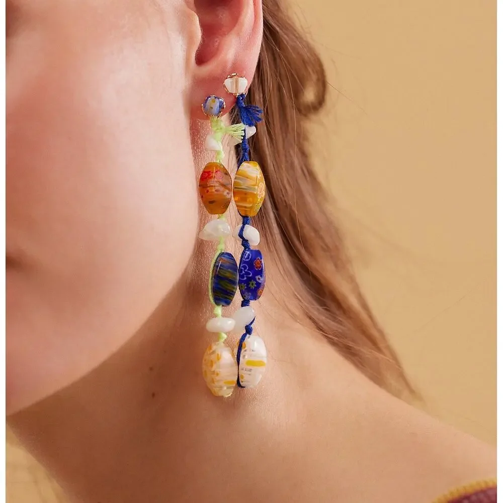 Free People Ariana Ost Voyage Dangle Earrings Artisanal Beaded Crystal Glass